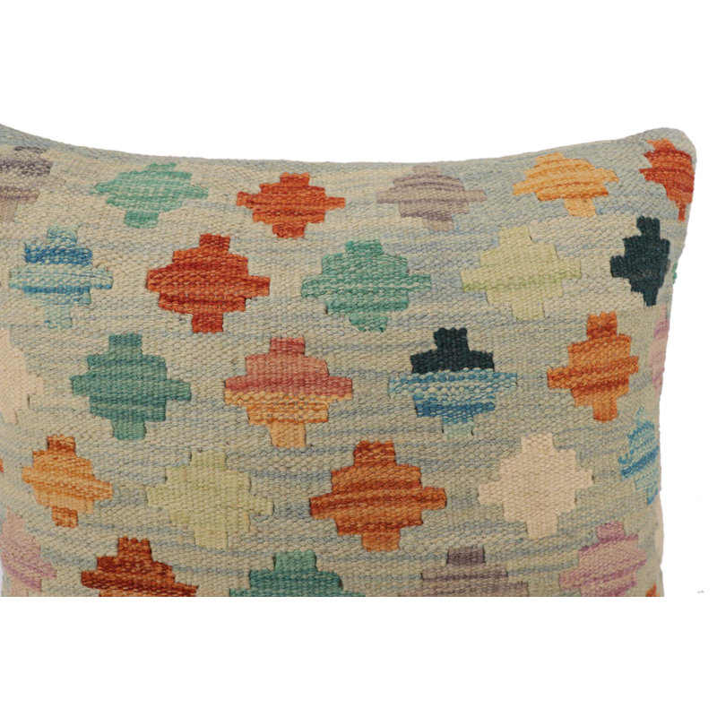 Coussin en kilim Tribal Miller, H 20 po x l 20 po, Orange / rouille / beige / vert