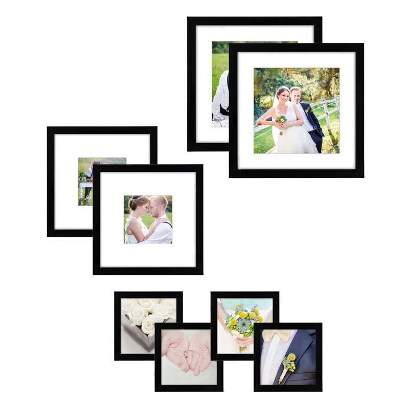 Picture Frame Set, 8 Pieces with Two 11x11, Two 8x8, and Four 4x4, Black