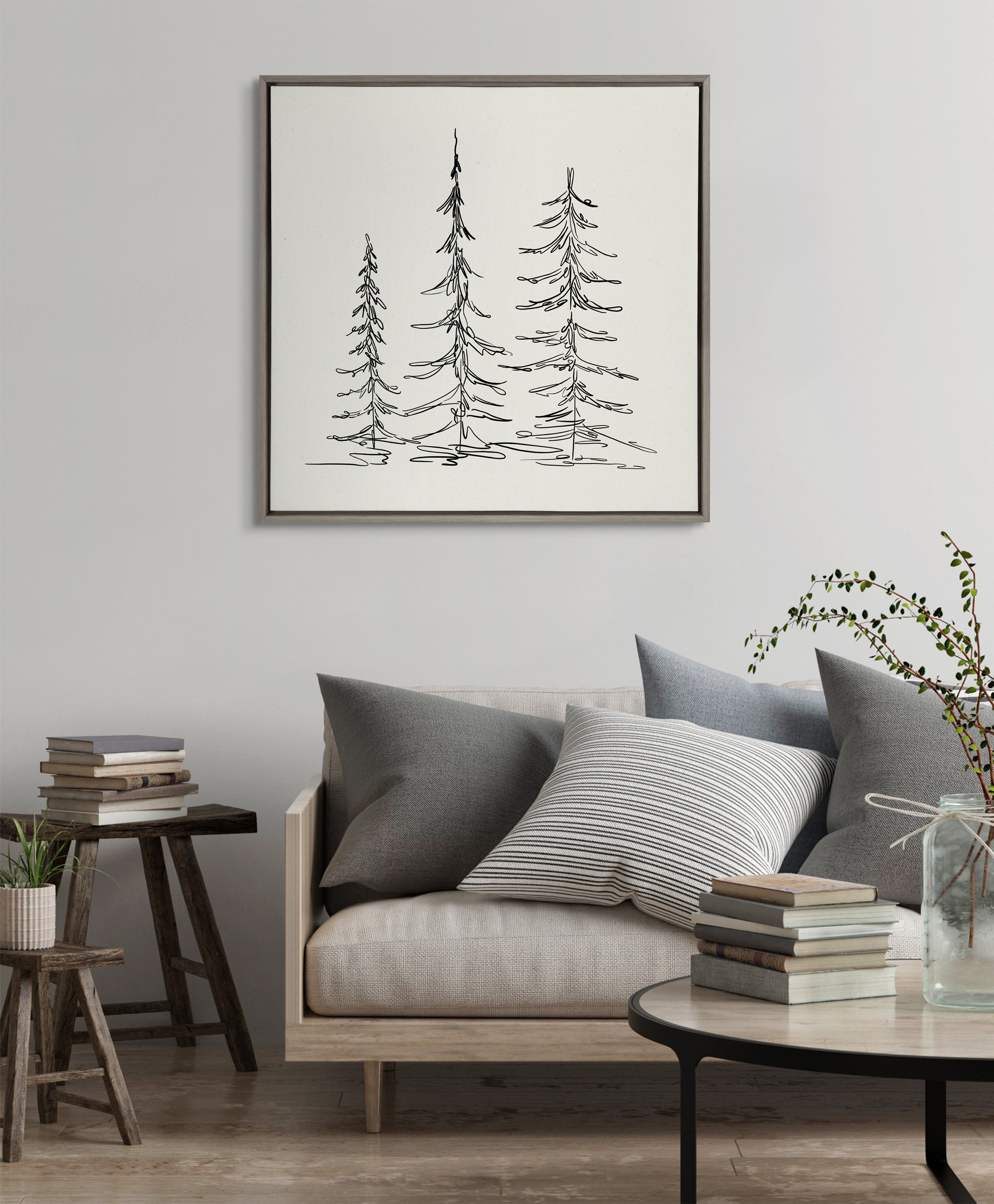 Loon Peak Minimalist Evergreen Trees Sketch - Floater Frame Drawing ...