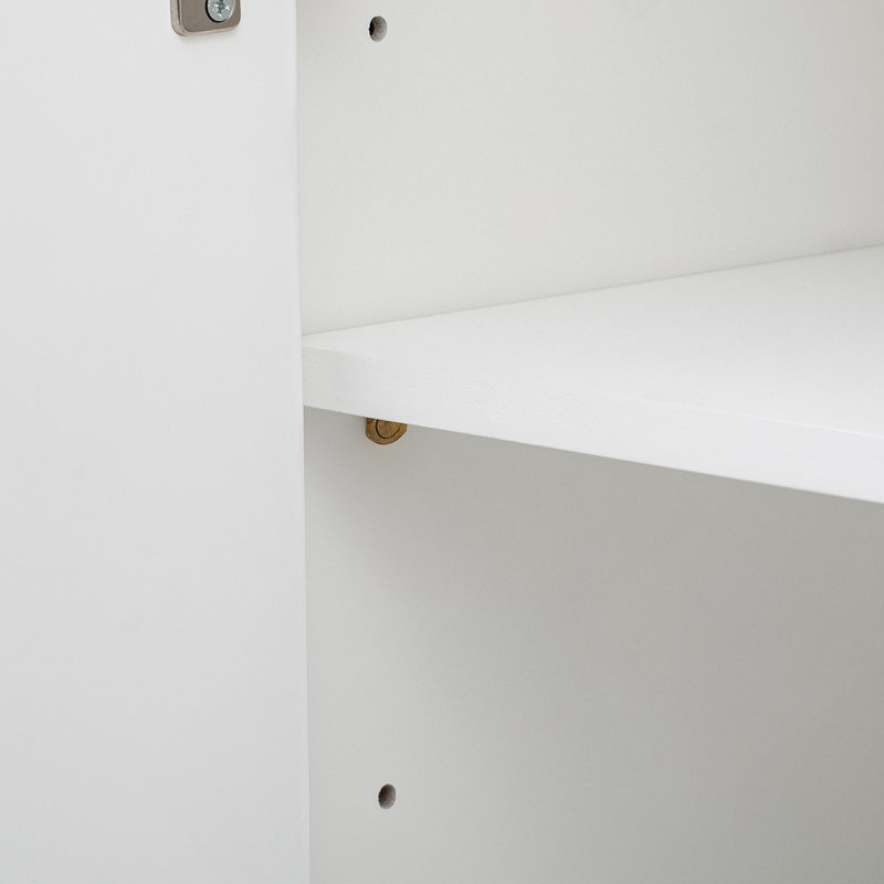 4-Door Curved Corner Design Wavy Door Panel  Cabinet With Adjustable Shelves, Natural/White