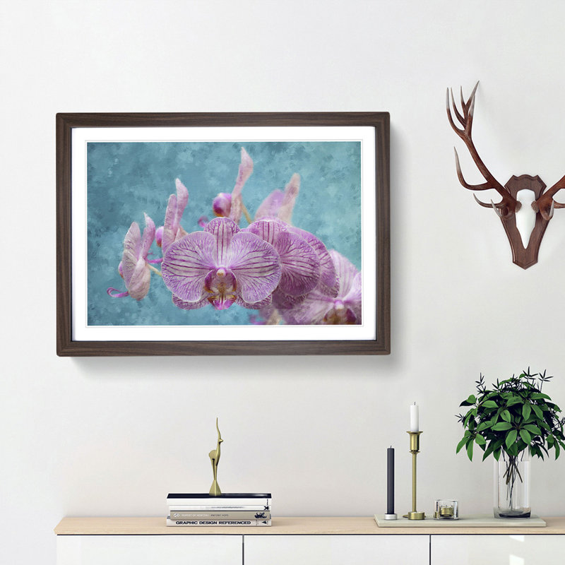 Lilac & Pink Orchids - Picture Frame Graphic Art Print, Walnut Framed, 33cm H x 45cm W x 2cm D