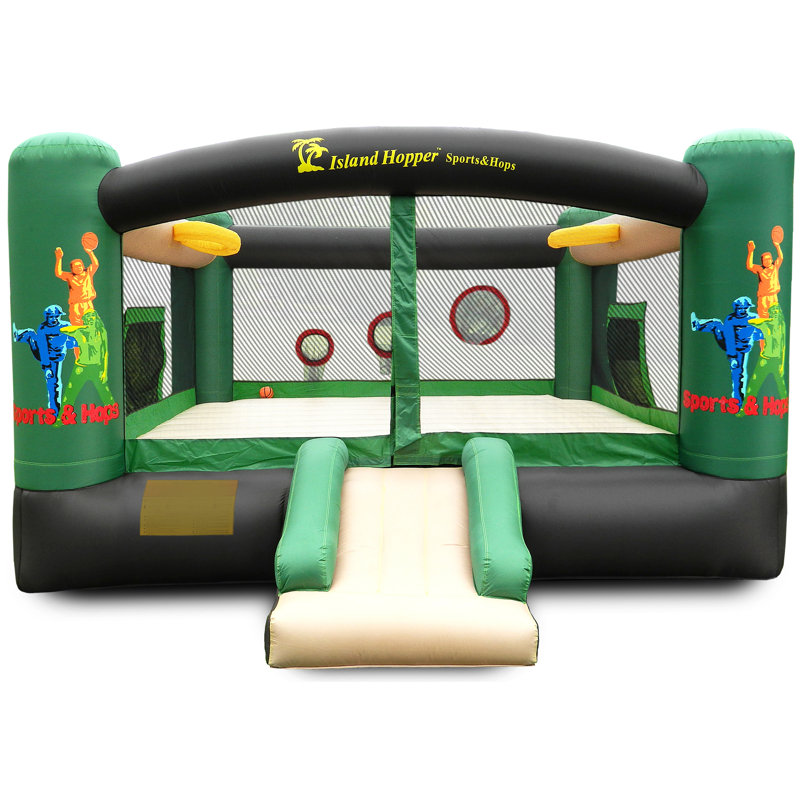 Medium Green and Beige Sports Bounce House with Slide