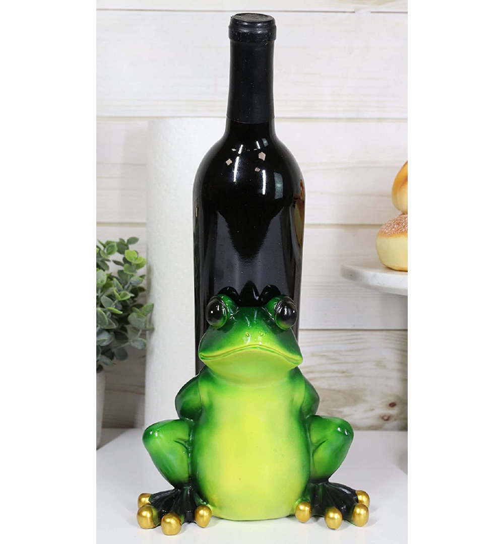 Ebros Tropical Rainforest Hardworking Green Frog Piggybacking Wine Bottle Holder Caddy Figurine 6.25" Tall Pond River Amphibian Animal Frogs Toads Decorative Countertop Table Shelf Accent Trinx