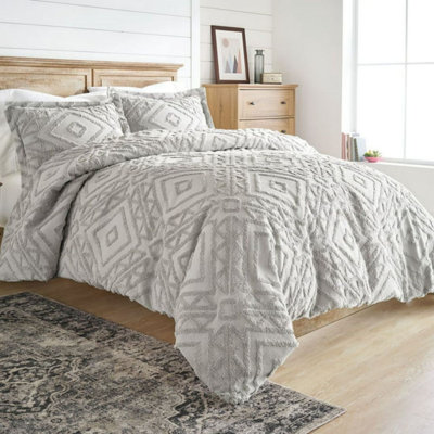 Ensemble de housse de couette en chenille gris 3 pièces, très grand