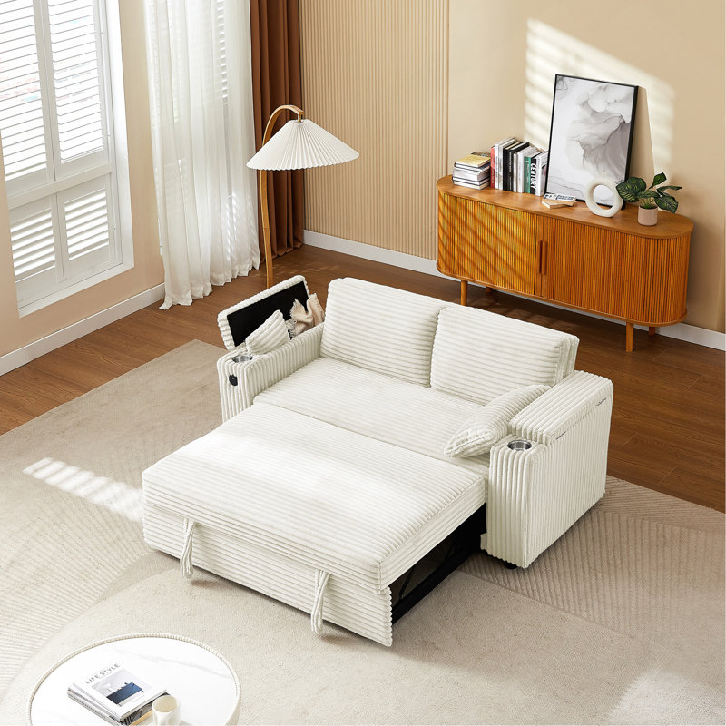 Canapé-lit beige en tissu, Beige