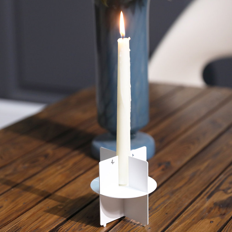 Metal Tabletop Candlestick, White
