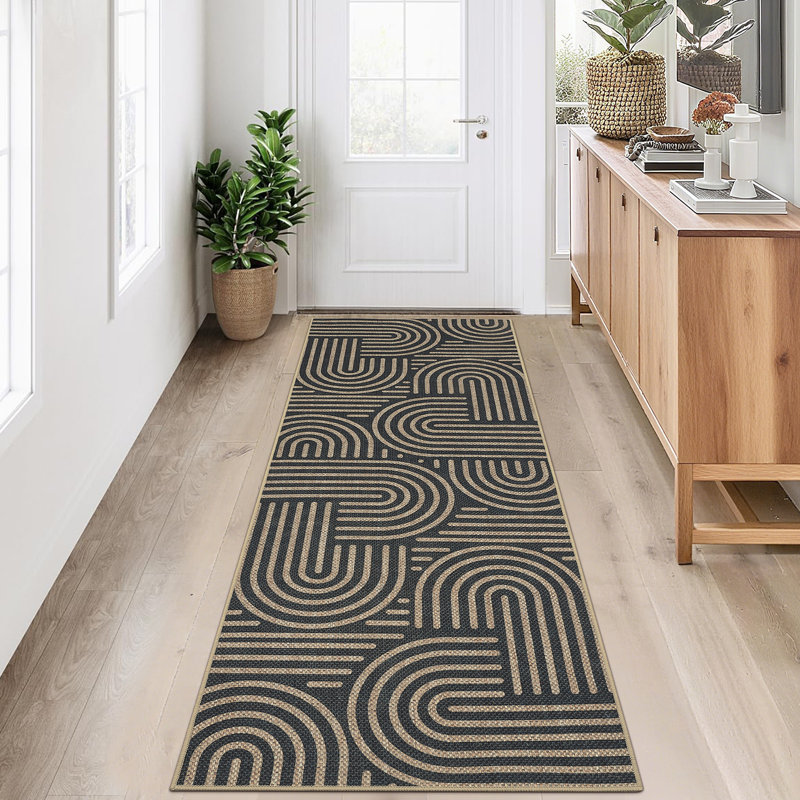 Modern Runner Rug for Hallway 2x6 Striped Easy Jute Rug with Non-Slip Backing, Washable Geometric Stain-Resistant Kitchen Runner