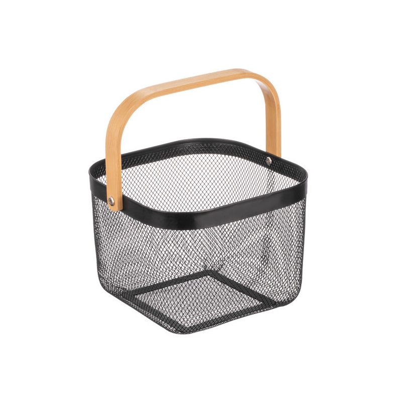 Metal Mesh Pantry Basket with Wooden Handle - Black/Natural, 14