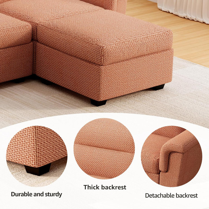 Canapé modulaire réversible 5 pièces avec rangement, Rouge brique