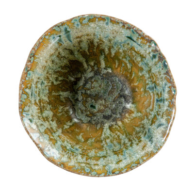 Round Stoneware Bowl With Reactive Crackle Glaze