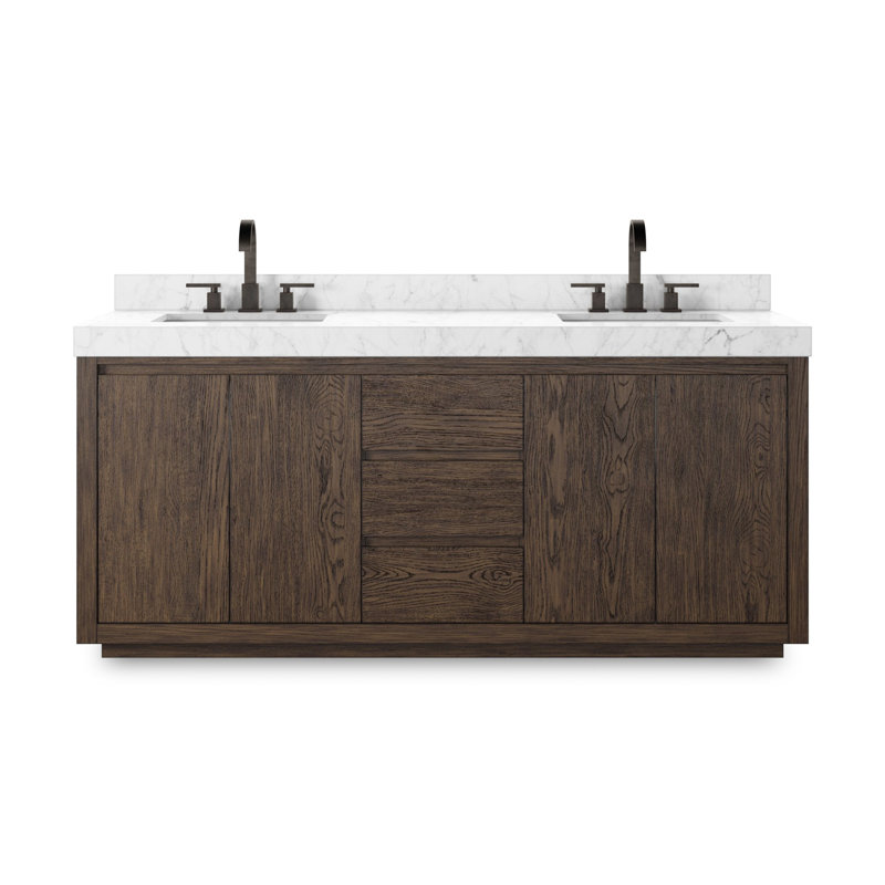 Everett Double Vanity-Satin Light Wash Oak, Satin Espresso Oak Veneer