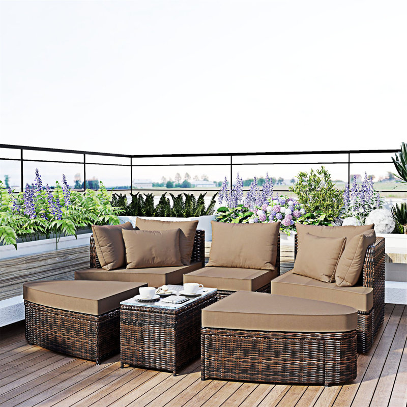 Ensemble de conversation pour patio 6 pièces, Coussin brun / structure brune