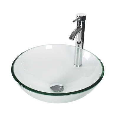 ECLIFE Manrique 16.5'' Clear Tempered Glass Circular Bathroom Sink with Faucet