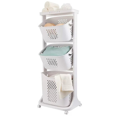 Ivy Bronx Rolling Laundry Hamper Cart with Wheels, 3 Tier Laundry Baskets