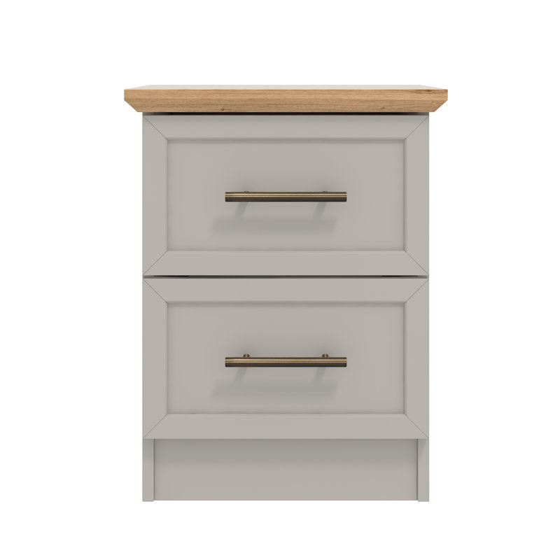 August Grove 2 Drawer Bedside Table, Grey