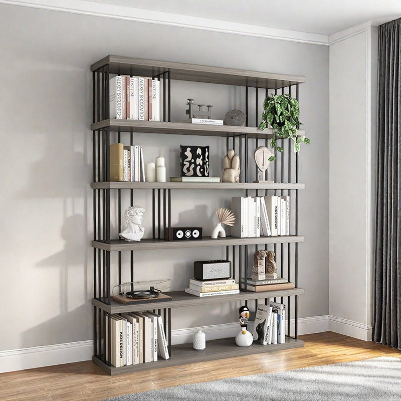 Bibliothèque classique de style rangement, Bois robuste / noir, (5 tablettes) H 75,9 po x l 47,2 po x P 13,7 po