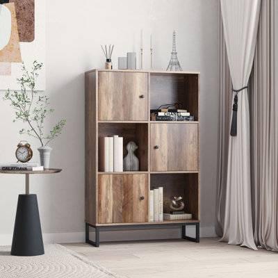 50" Bookcase with 3 Compartments and 3 Doors, Storage Cabinet for Living Room or Office