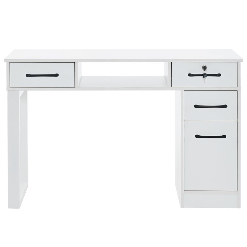 Sakaye Vanity Makeup Desk, Manicure Table with Locking Drawer and Cabinet, White