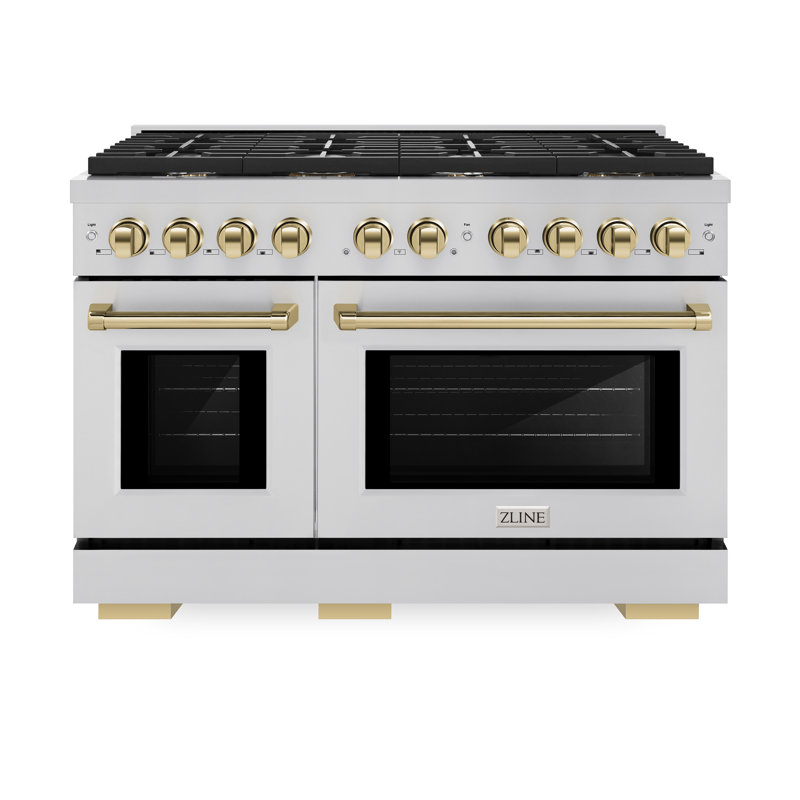 48" Stainless Steel Dual Fuel Range with Polished Gold Accents
