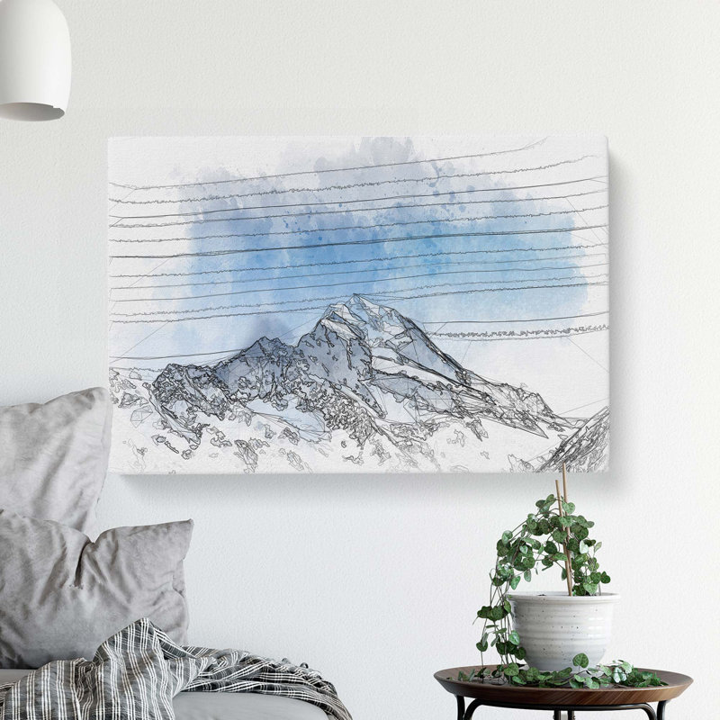 Snow Covered Aoraki Mount Cook in Abstract - Wrapped Canvas Drawing - Wrapped Canvas, 60cm H x 91cm W x 3cm D