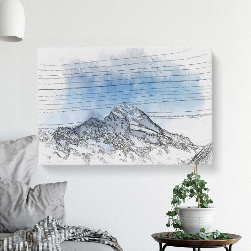 Snow Covered Aoraki Mount Cook in Abstract - Wrapped Canvas Drawing - Wrapped Canvas, 40cm H x 60cm W x 3cm D