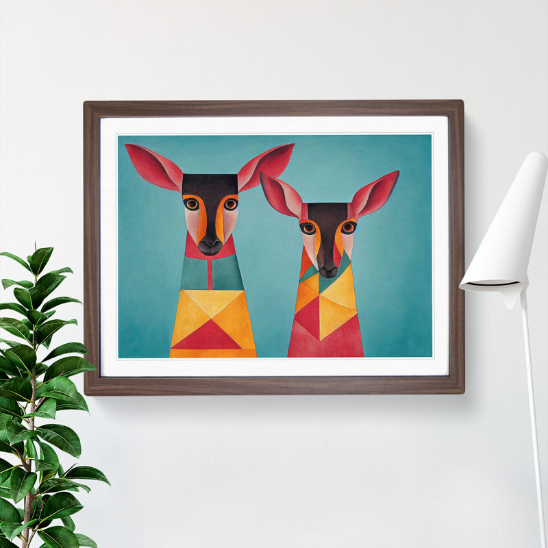 Two Deer Abstract - Framed Print, 34cm H x 46cm W x 2cm D, Walnut  Framed