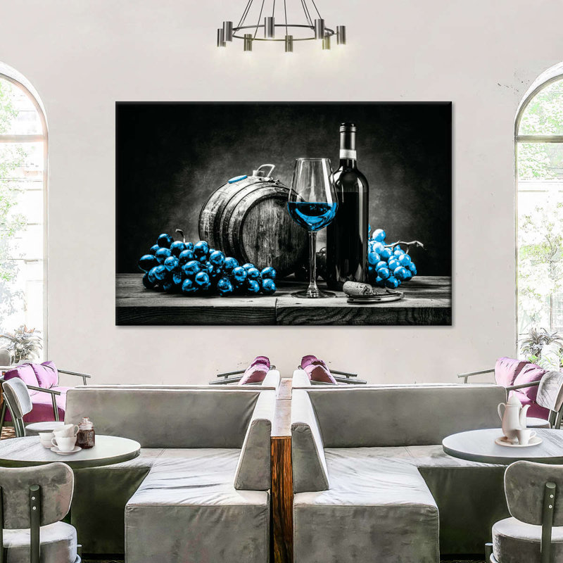 " Wine And Grapes Blue Pop " Print, 20" H x 30" W x 1.25" D