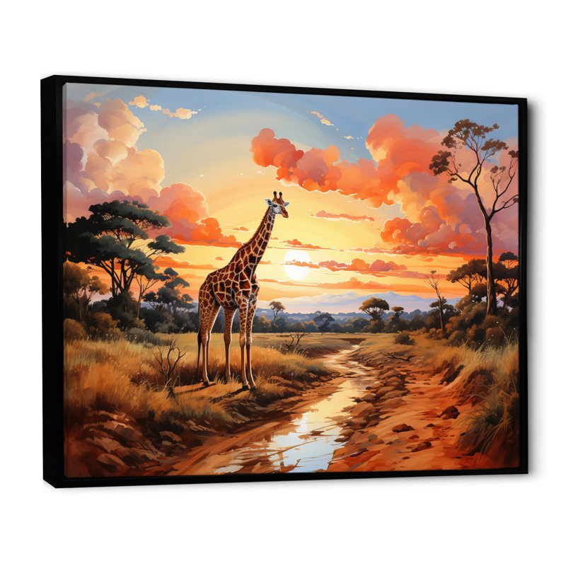 Girafes d'Afrique dans la savane II sur toile, H 24 po x l 32 po x P 1 po, Cadre flottant noir