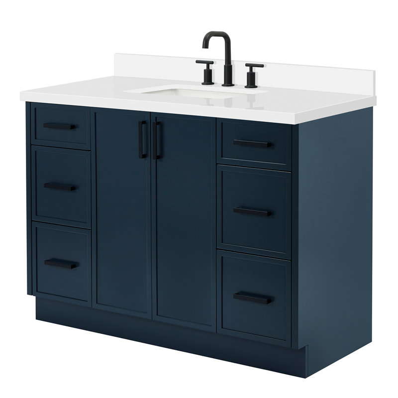 Ariel Kelly Inch Single Rectangular Sink Bathroom Vanity With Quartz Countertop, Midnight Blue, 55"