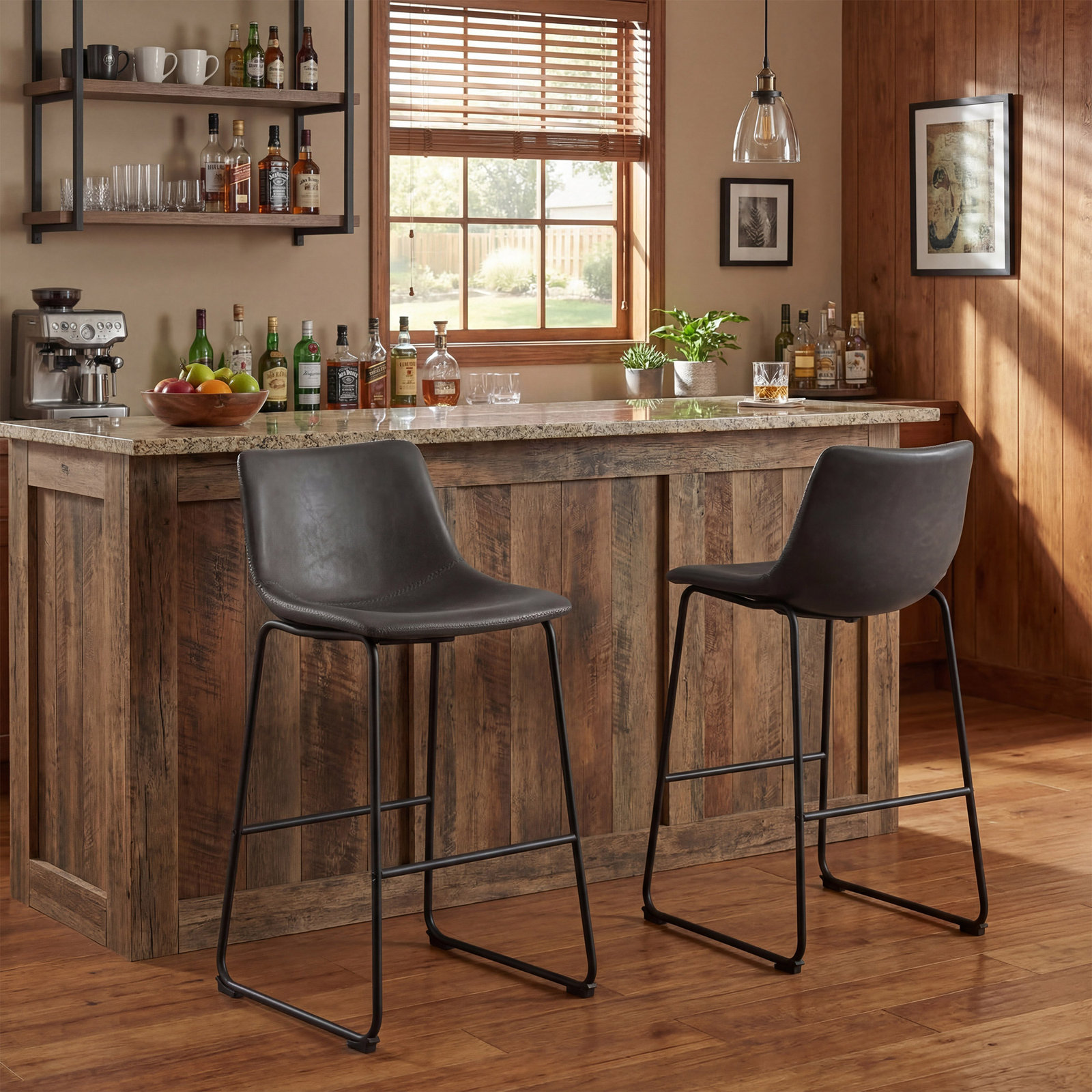 Anke Vegan Leather Armless, Dark Brown, Bar Stool (29" Seat Height)