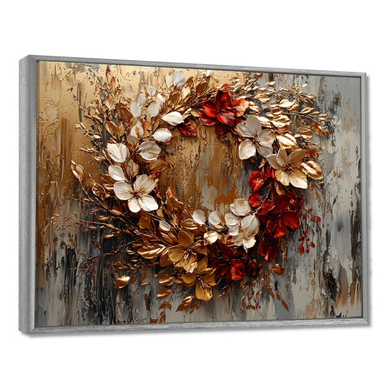 Ilionora Golden Vivid Wreath Spiral Of Petals - Couronne d'art mural, H 34 po x l 44 po, Impression encadrée flottante