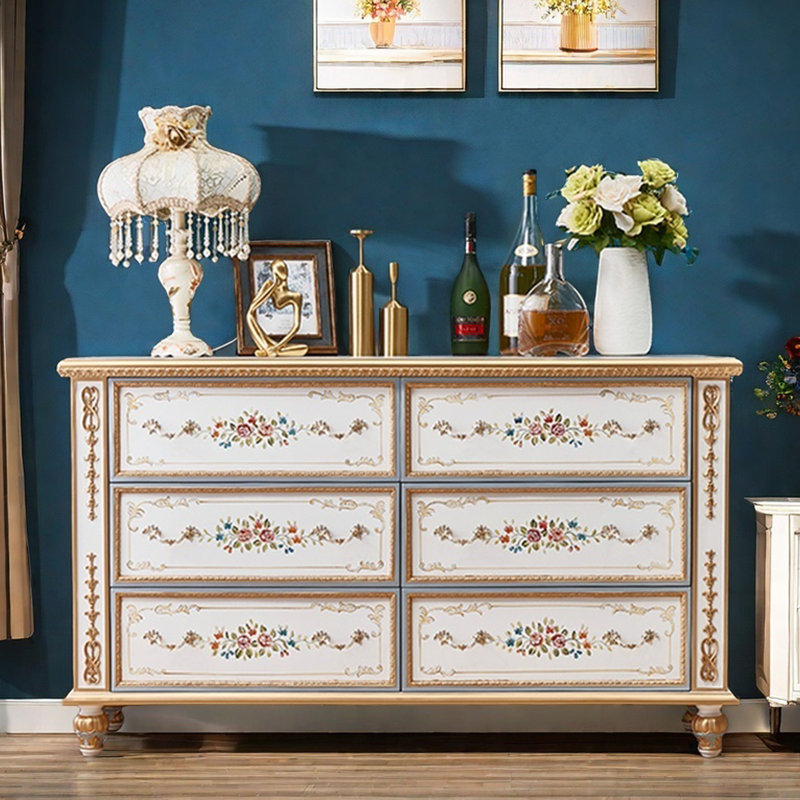 Commode décorative européenne à six tiroirs peinte à la main