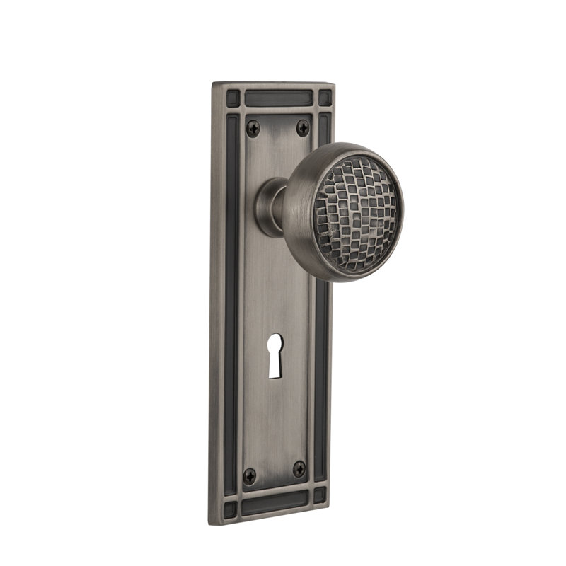 Mission Plate with Decorative Keyhole and Craftsman Door Knob, Antique Pewter, 2-3/4”