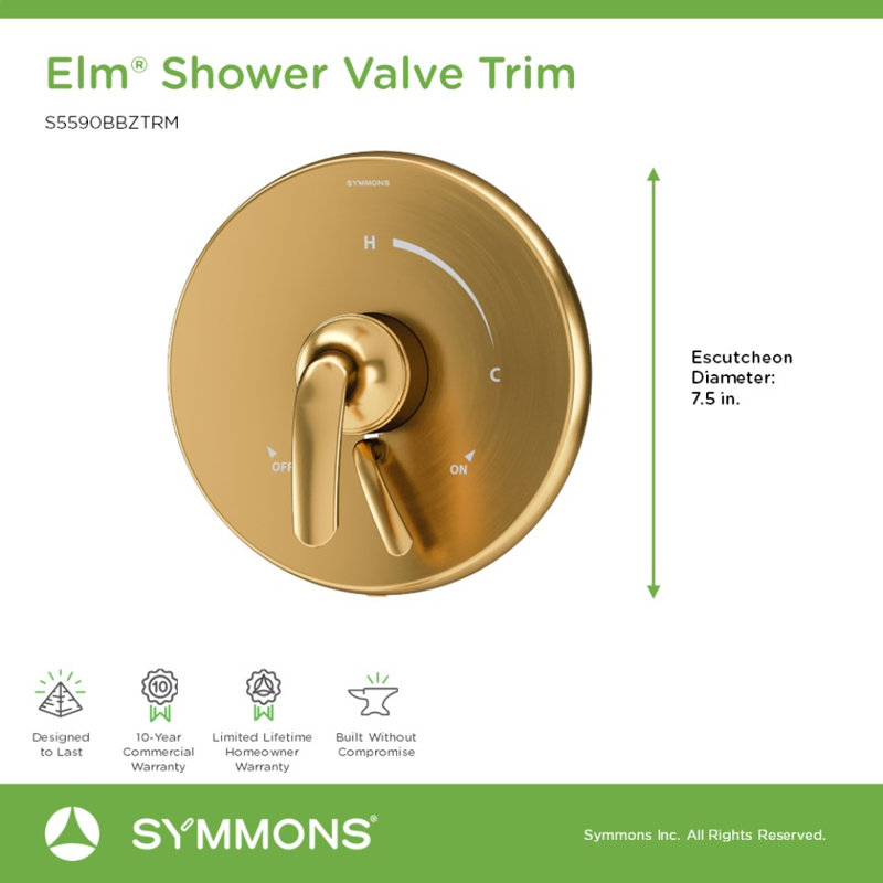 Elm Single Handle Shower Valve Trim, Bronze