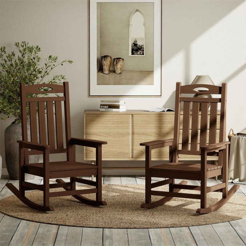 Ensemble de 2 chaises berçantes d'extérieur, Brun