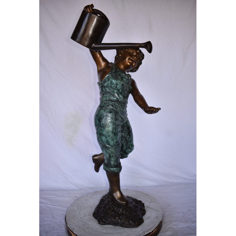 Standing Boy With Watering Can Bronze Statue Fountain - Size: 24" X  22" X 48"H.