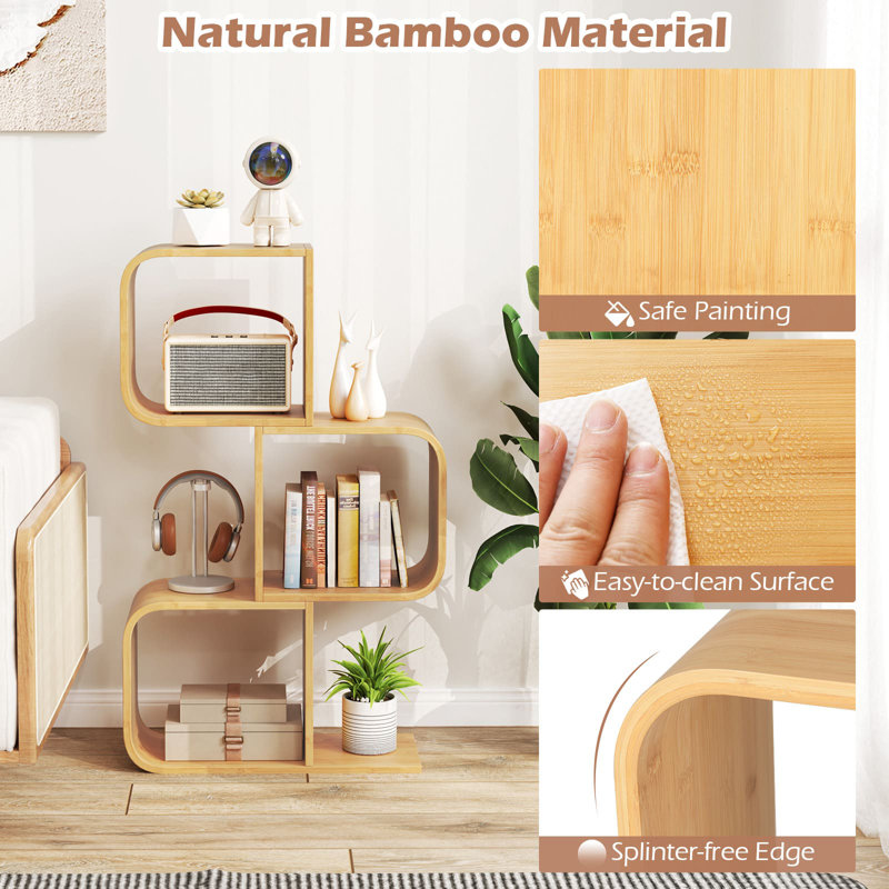 100cm H x 61cm W Bamboo / Rattan Geometric Bookcase, (3 Shelves) 100cm H x 61cm W x 23cm D
