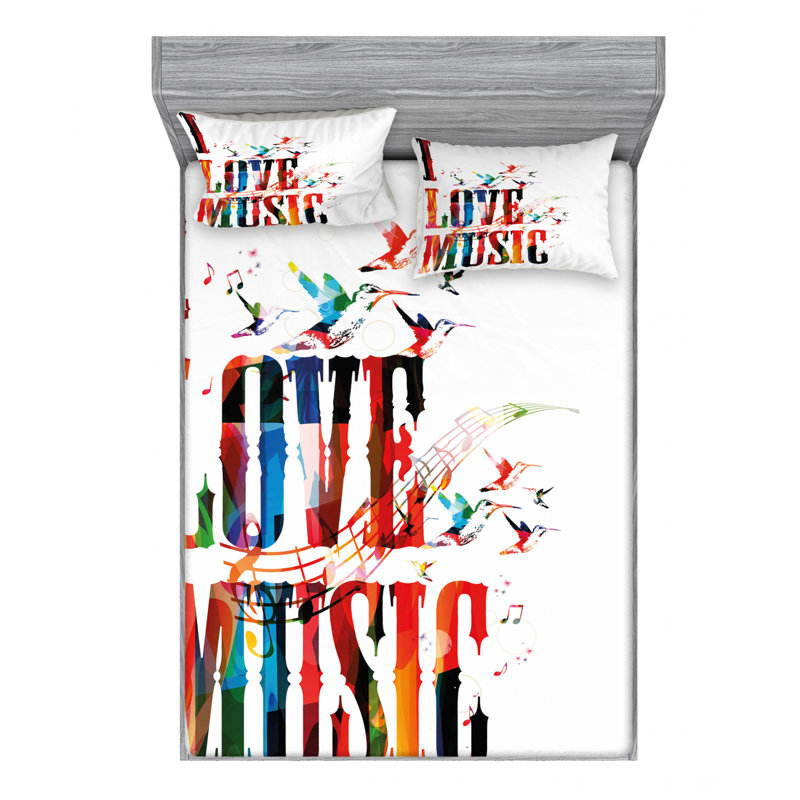 Ensemble de draps I Love Music, Ensemble de drap pour grand lit avec drap-housse