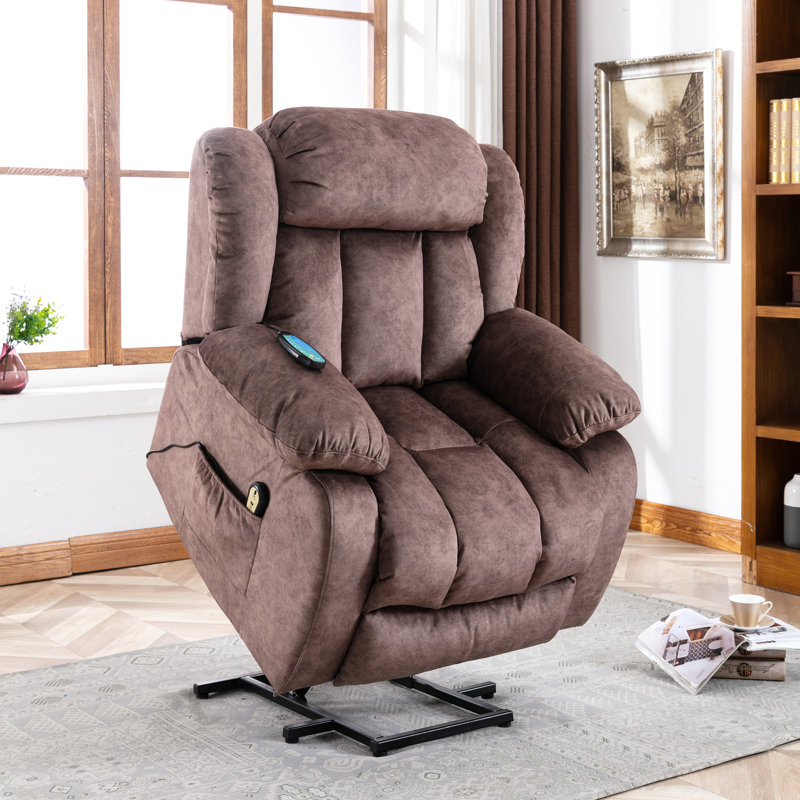 Oversized Lift Recliner Chair with Massage and Heat, Power Sofa for Elderly with Cup Holders, Brown