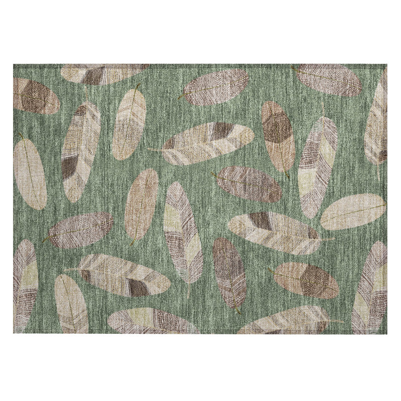 Machine Washable Indoor/Outdoor Chantille ACN2649 Botanical Rug, 1'8" x 2'6", Green