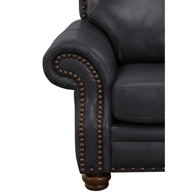 Somto 96" Genuine Leather Rolled Arm Sofa, Burnham Black Genuine Leather