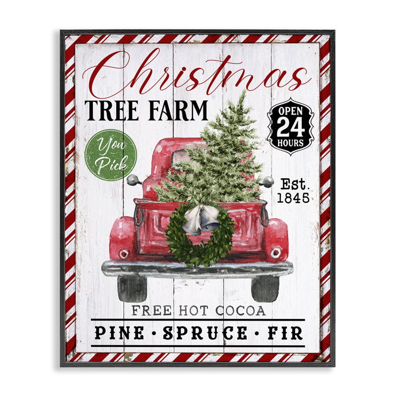 «Holiday Tree Farm Sign», estampe numérique par Creatif Belle, Giclée encadrée noir minuit, H 14 po x l 11 po