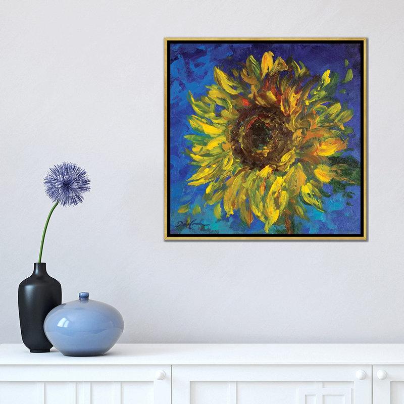 Reproduction d’art, "Sunflower II" par Debi coules, H 18 po x l 18 po x 1,5 po, Pas de tapis, Toile encadrée d'or