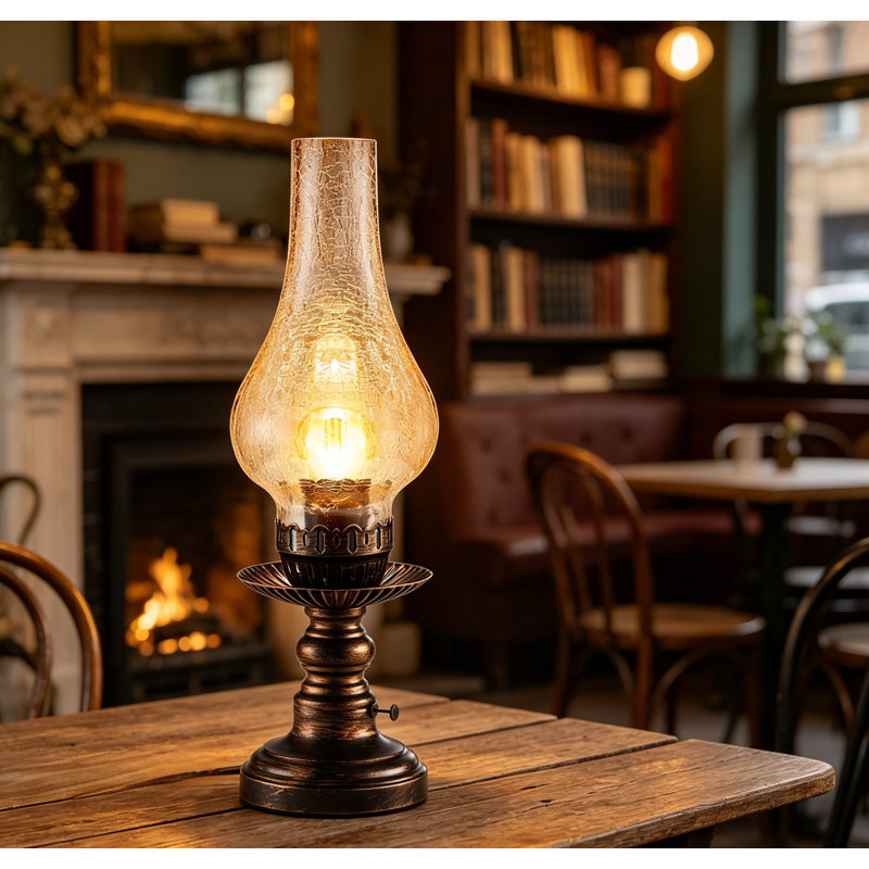 Lampe de table rétro sans fil rechargeable avec gradateur et commande tactile, petites lumières alimentées par pile, lampe de maison de campagne rétro en verre soufflé à la main Amber pour chambre à coucher, salon, table de salle à manger, cuisine