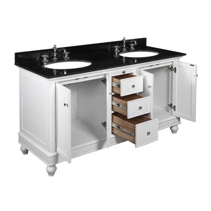 Ensemble de meuble-lavabo double 60 po Ferdinand, Blanc, Granite noir