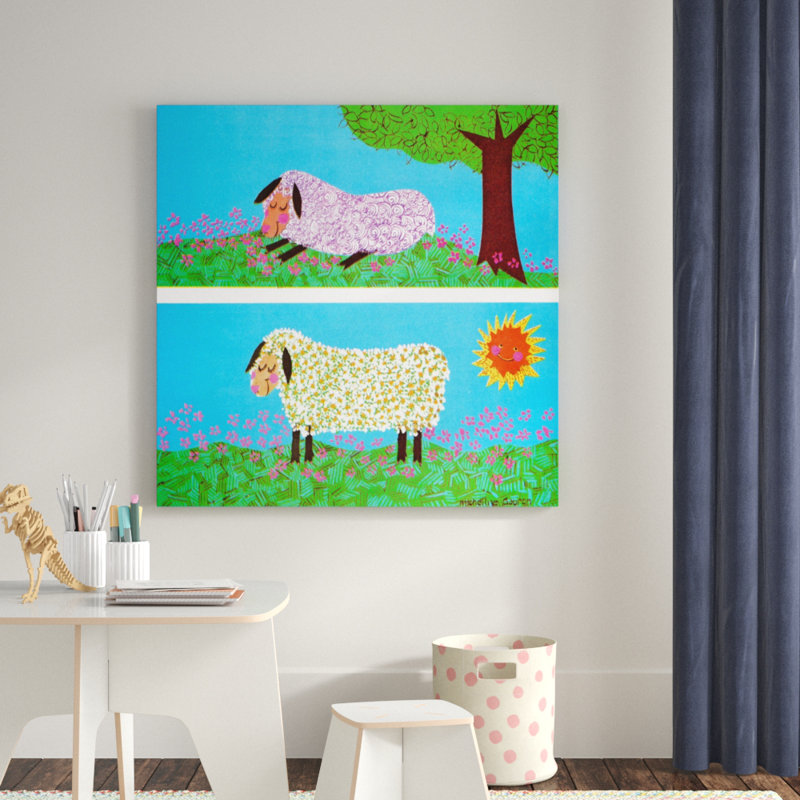 Happy Sheep - Wrapped Canvas Painting, 101cm H x 101cm W