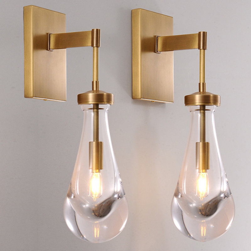 Light Dimmable Teardrop Wall Sconce, Brass Gold, 2