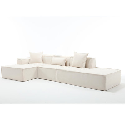 Moderne, tissu beige en forme de L, sans assemblage, solution de vie spacieuse 3 avec siège confortable