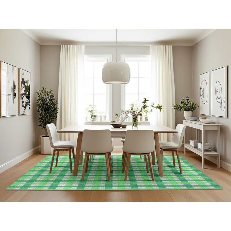 Tapis vert à motif écossais Kimura, Rectangle 7 pi x 10 pi