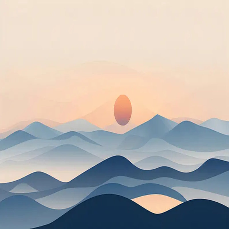 Murale coucher de soleil serein à couches bleues, L 108 po x l 96 po